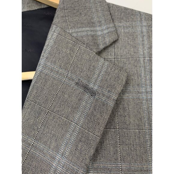 New Michael Kors Mens Grey Plaid Two-Button Blazer 44R Polyester Blend RH10466 - Picture 6 of 8